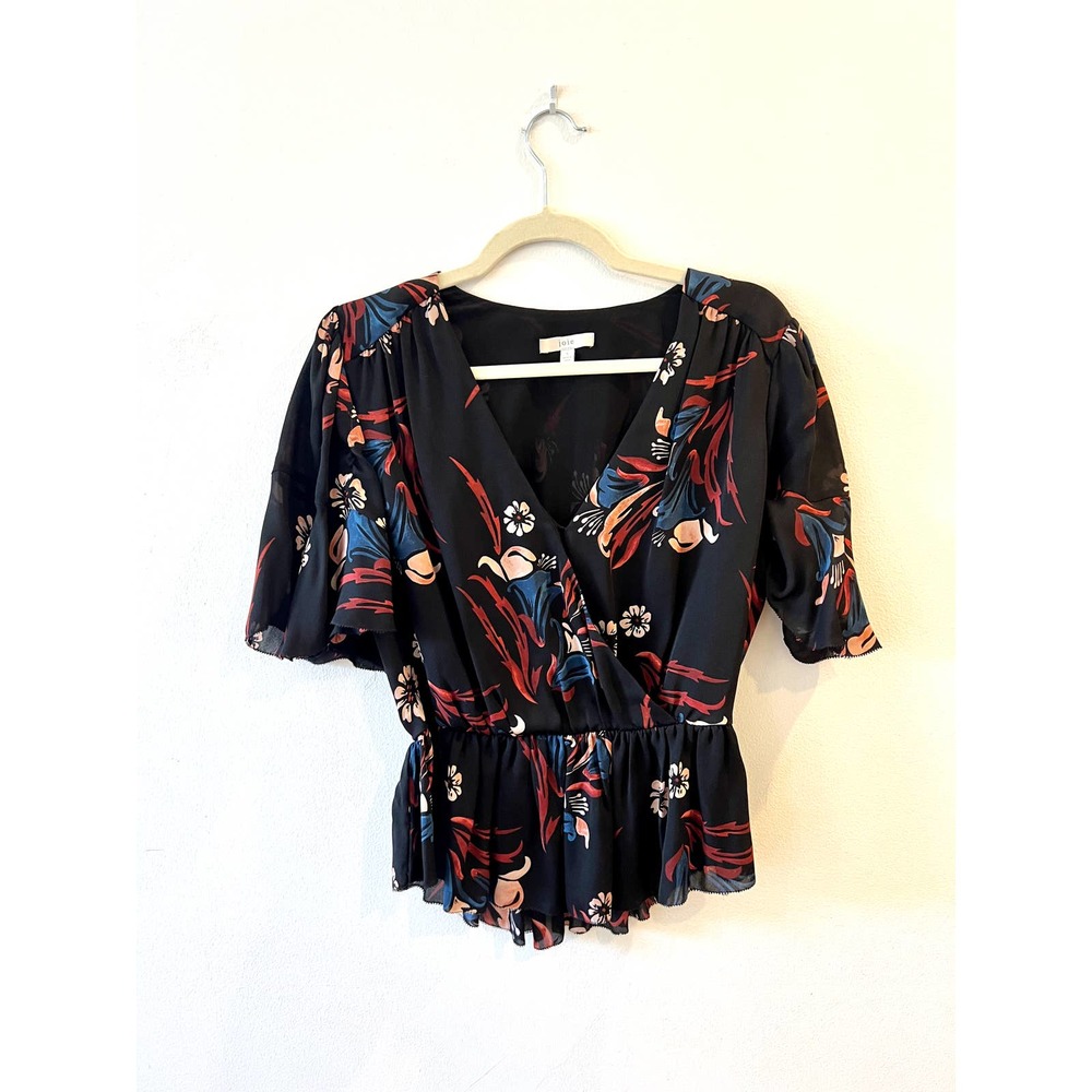 joie silk short sleeve floral wrap blouse